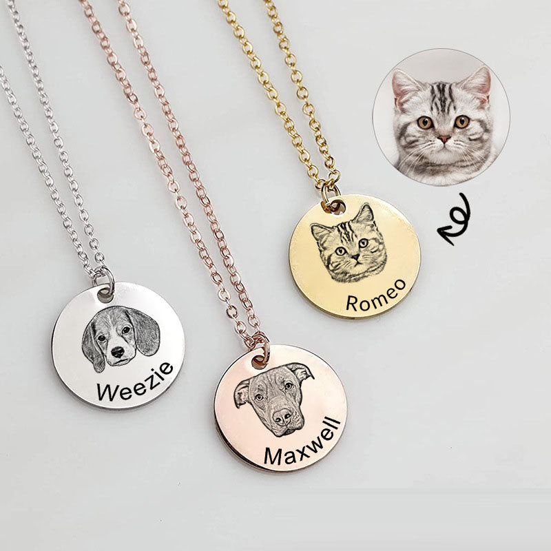 Custom Pet Portrait Engraved Necklace/Keychain