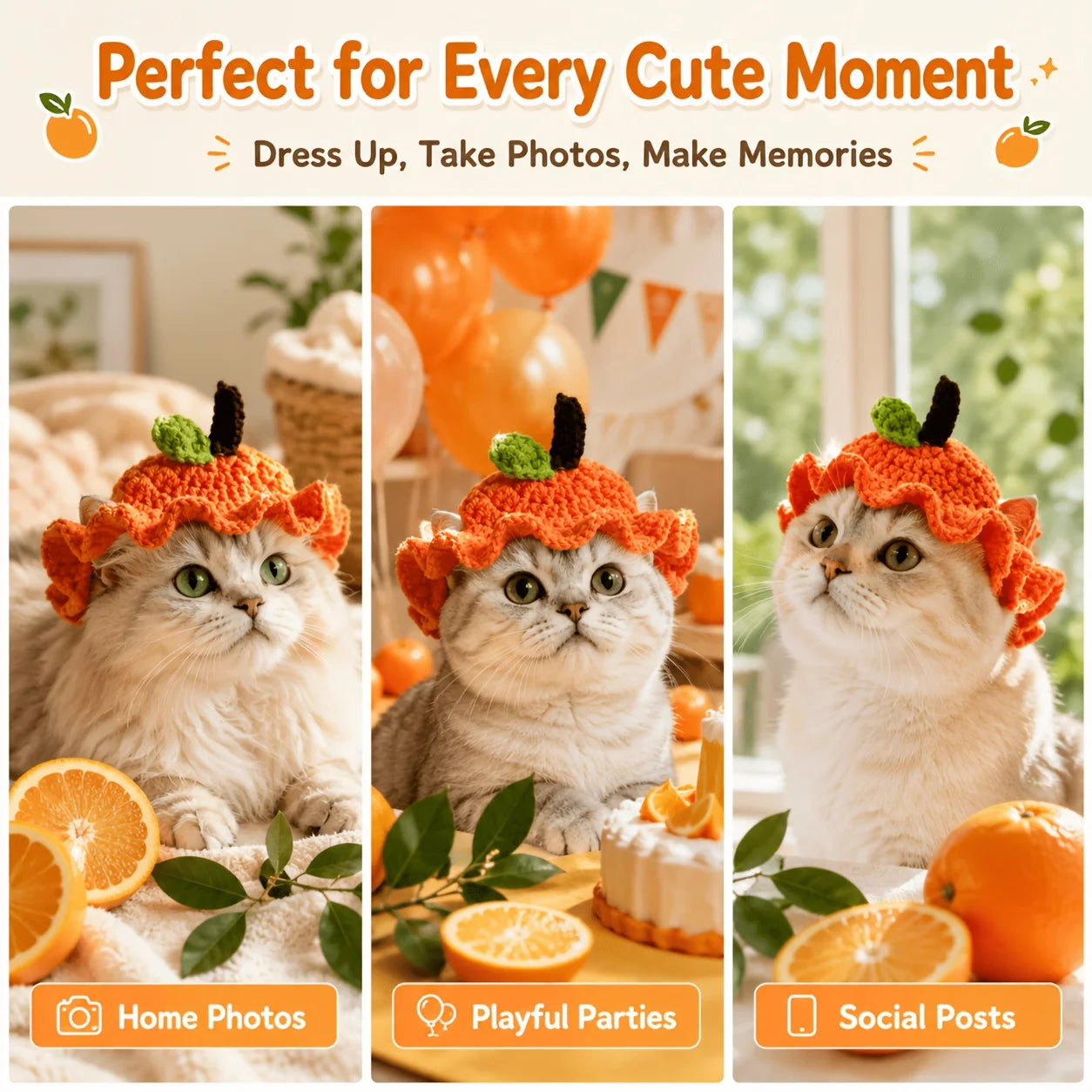 Orange Peel Cat Hat – Soft Crochet Costume for Cats & Kittens