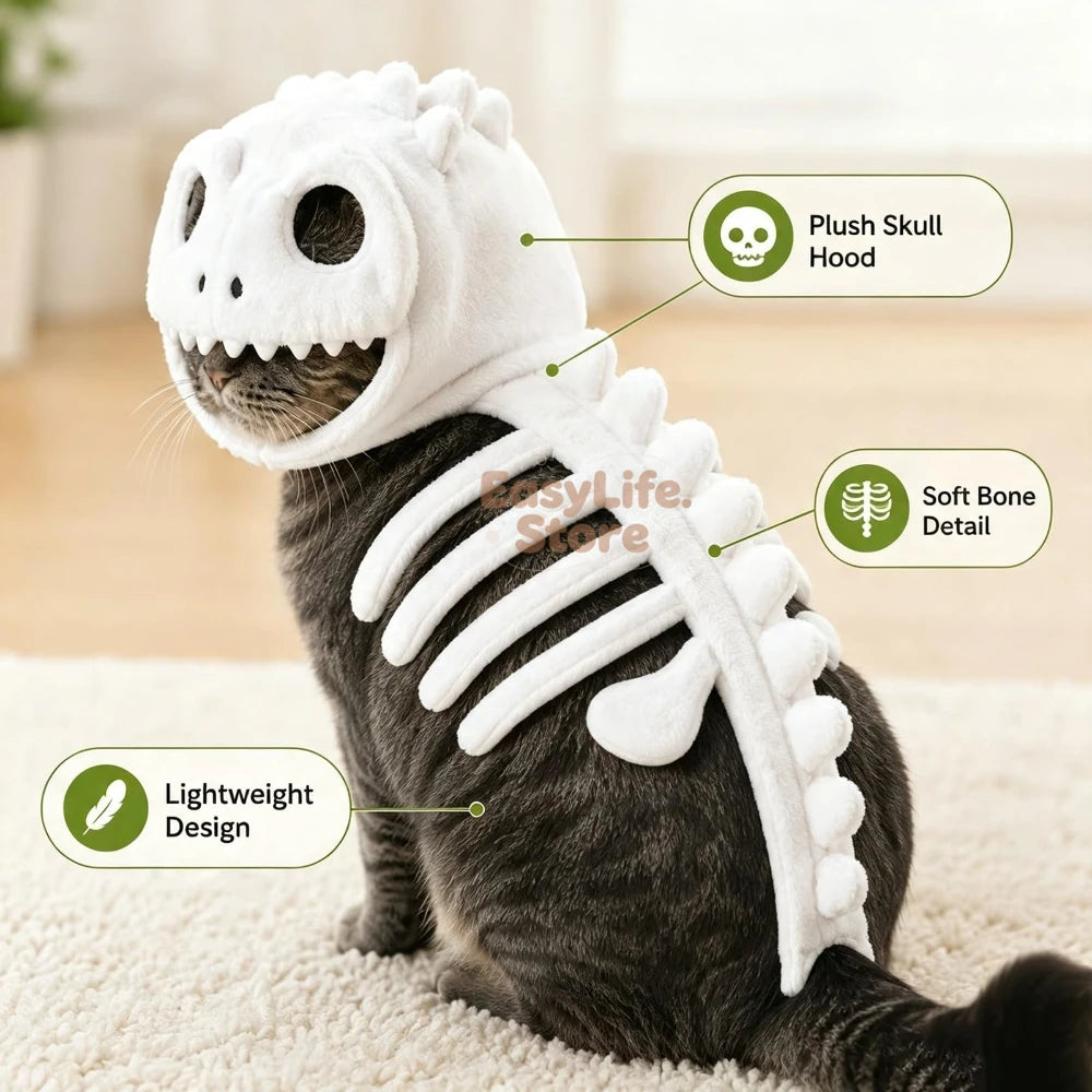 Glow-in-the-Dark Dino Skeleton Cat Costume